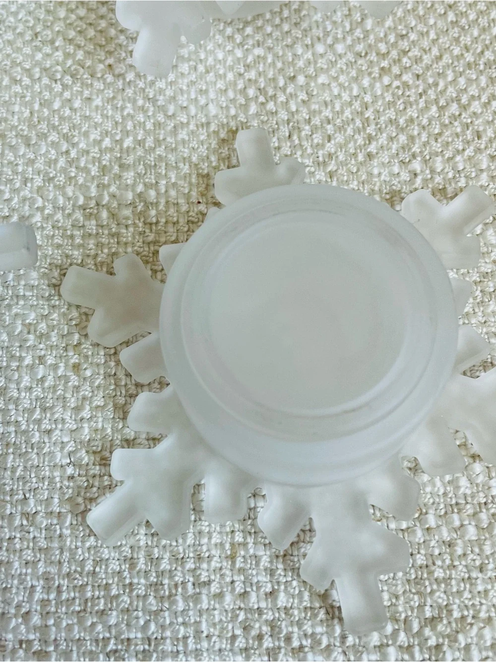 Crate & Barrel Frosted Glass Snowflake Votive Tea Light Holders - Set of 4